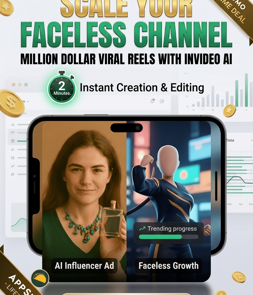 InVideo AI interface exposing the secret tool for creating high conversion viral faceless influencer ads and reels in two minutes.