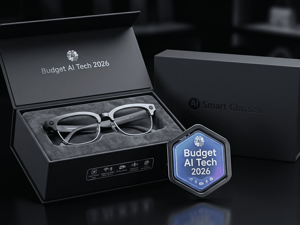 Affordable AI Smart Glasses in premium packaging ready for purchase on DHgate